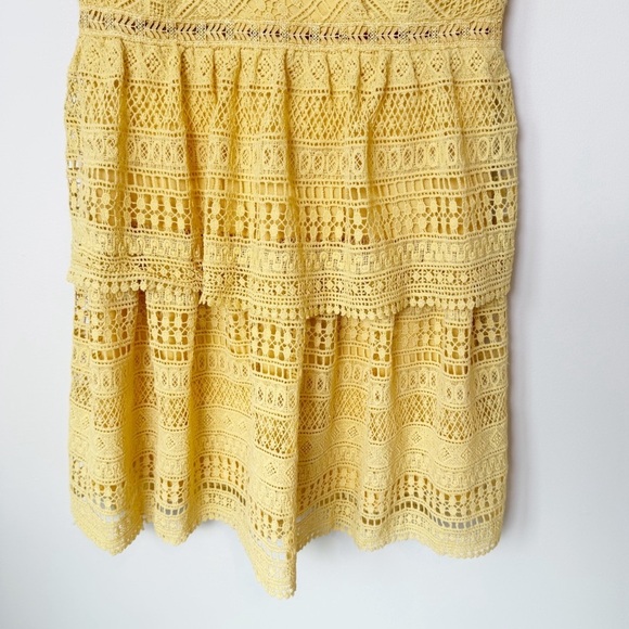 NWT MIAMI Summer Yellow lace tiered dress M - Picture 2 of 9